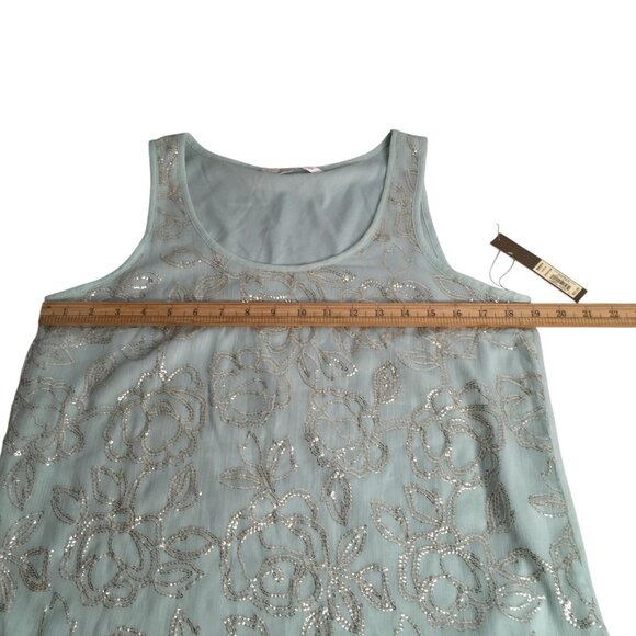 Fairy LC Lauren Conrad Tank Top Women Medium Mint Green Sequin Floral Scoop Neck - Picture 13 of 16